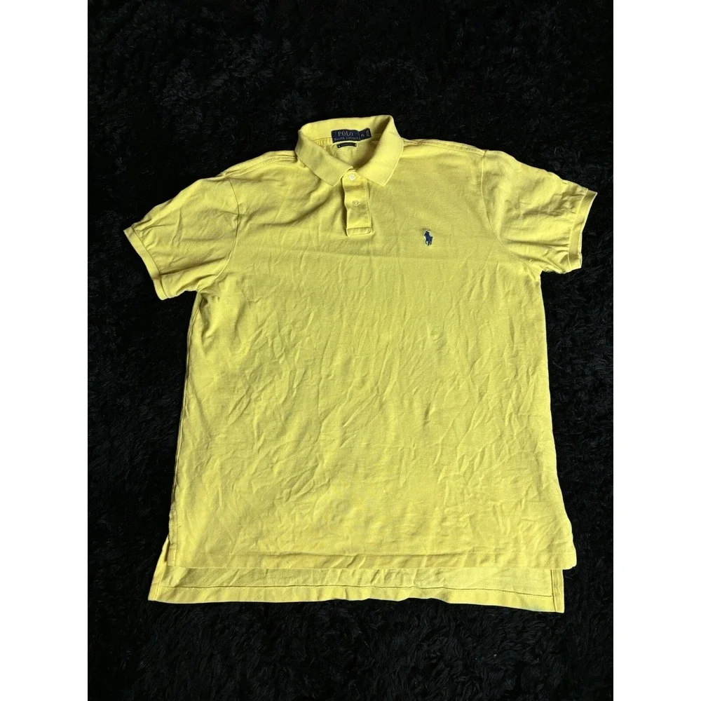 Polo Ralph Lauren Shirt Men XL Yellow Short Sleeve Button Blue Pony